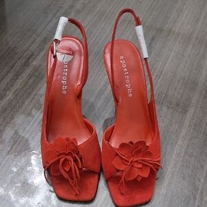 Apostrophe Floral Red Slingback Heels
